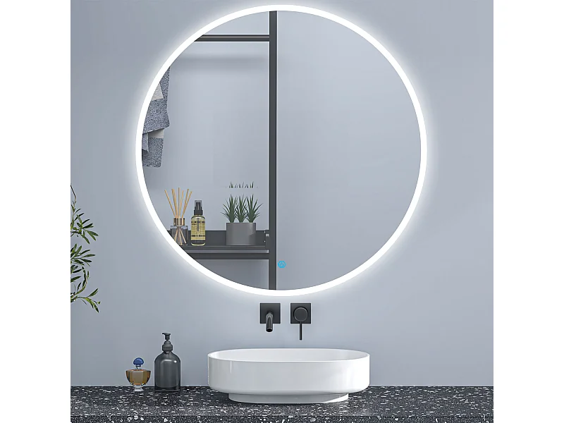 AICA Rund Badspiegel mit LED-Beleuchtung ø100cm 3 Lichtfarbe+Dimmbar Beschlagfrei Memory-Funktion Wand/Touchschalter
