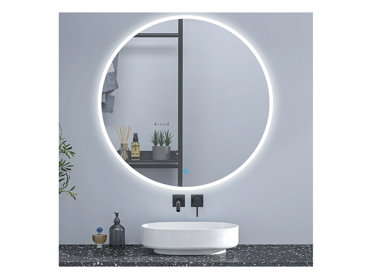 AICA Rund Badspiegel mit LED-Beleuchtung ø100cm 3 Lichtfarbe+Dimmbar Beschlagfrei Memory-Funktion Wand/Touchschalter