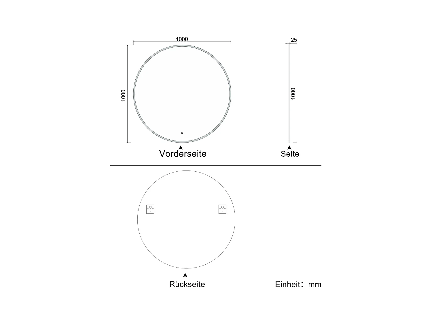 AICA Rund Badspiegel mit LED-Beleuchtung ø100cm 3 Lichtfarbe+Dimmbar Beschlagfrei Memory-Funktion Wand/Touchschalter
