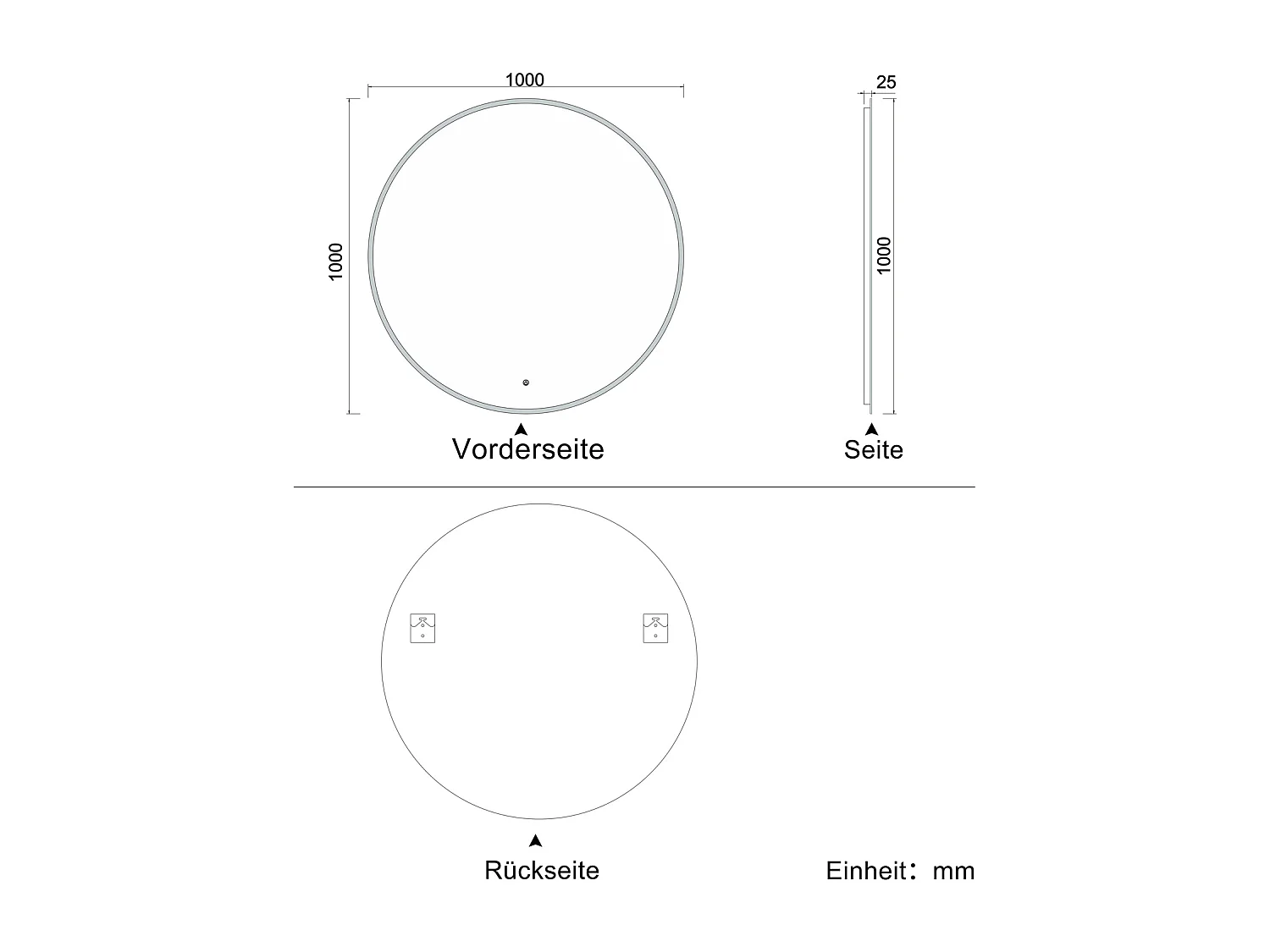 AICA Rund Badspiegel mit LED-Beleuchtung ø100cm 3 Lichtfarbe+Dimmbar Beschlagfrei Memory-Funktion Wand/Touchschalter