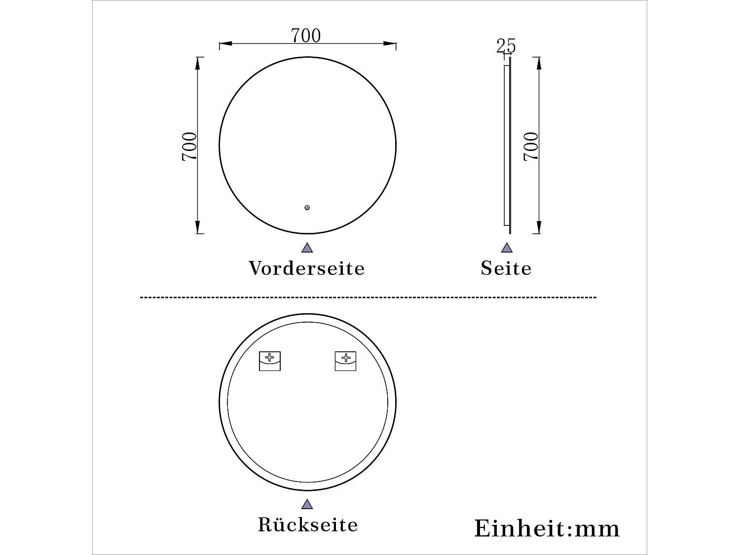 AICA LED Badspiegel Rund 70cm Beschlagfrei Kaltweiß Dimmbar Memory-Funktion