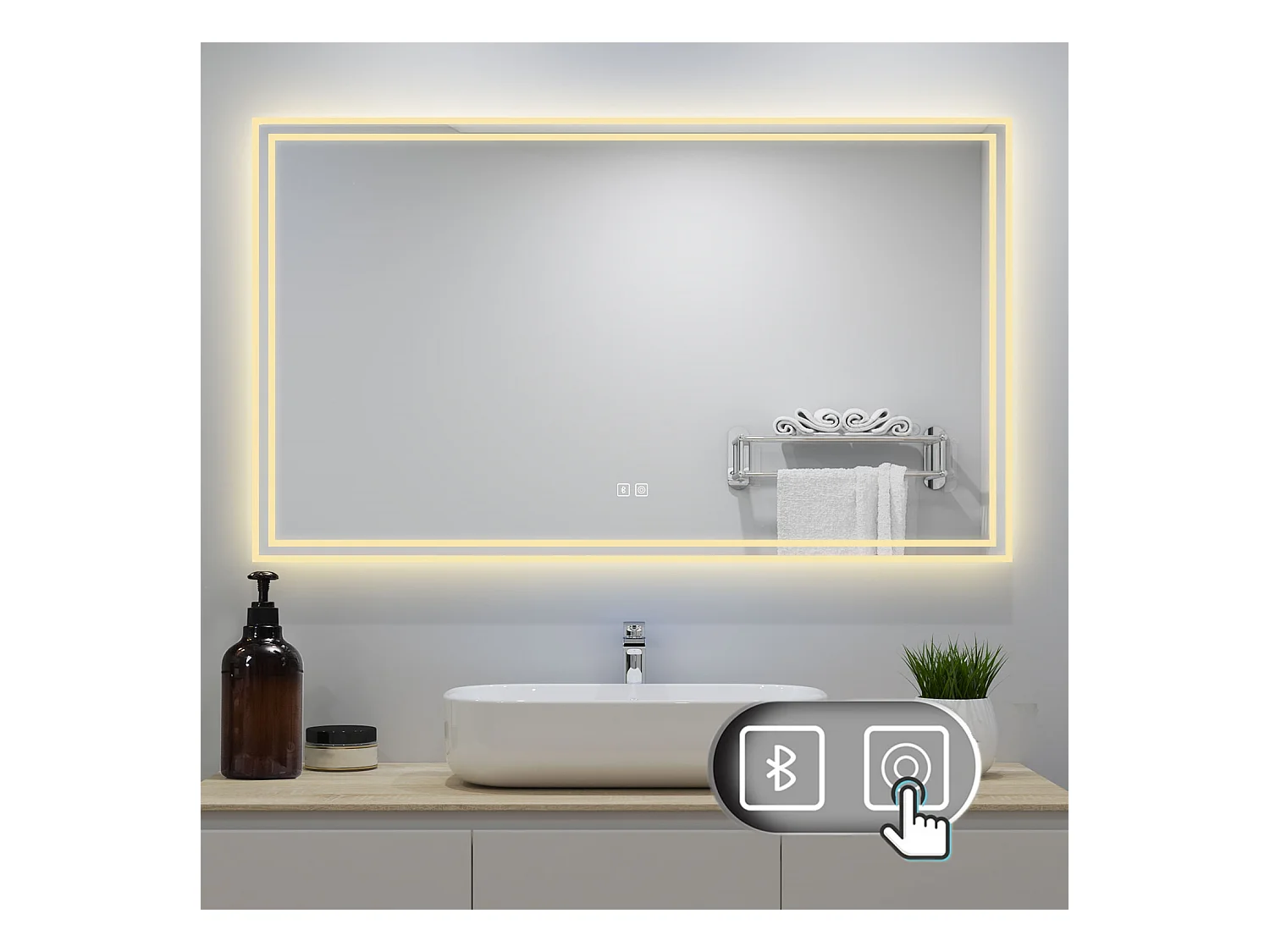 AICA Badezimmerspiegel mit LED-Beleuchtung 120x70cm Bluetooth 3 Lichtfarbe+Dimmbar Beschlagfrei Memory-Funktion