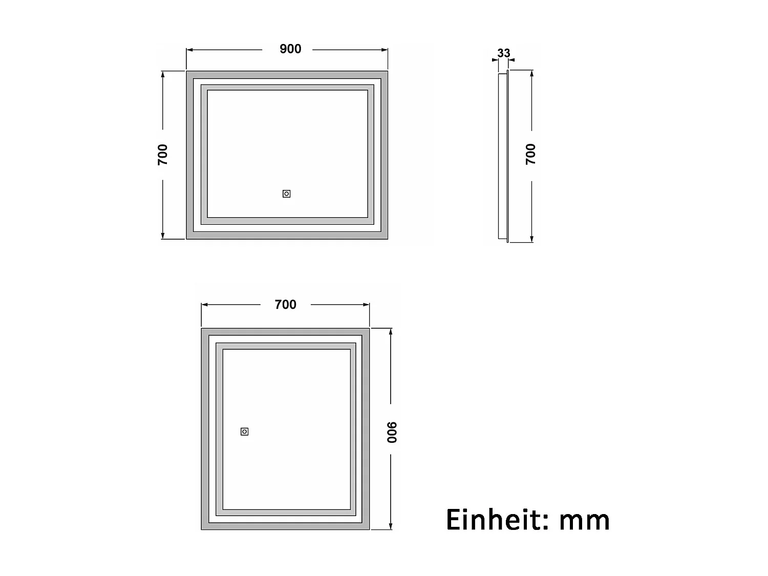 AICA Badspiegel mit LED-Beleuchtung 90x70cm Wand/Touchschalter Beschlagfrei 3 Lichtfarbe+Dimmbar Memory-Funktion - PICHON