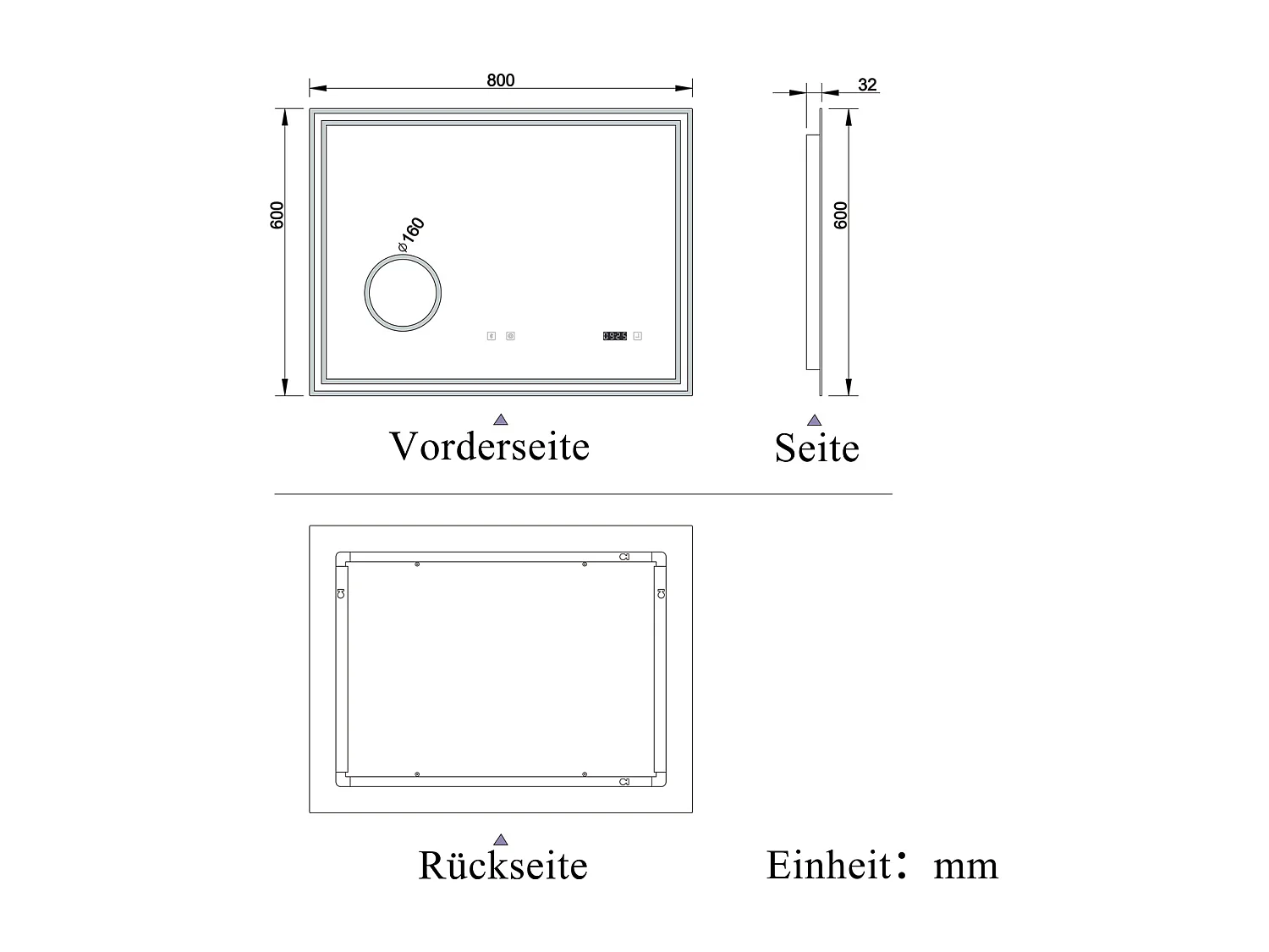 AICA Badezimmerspiegel mit LED-Beleuchtung 80x60cm Bluetooth Uhr Kosmetikspiegel 3 Lichtfarbe+Dimmbar Beschlagfrei Memory-Funktion