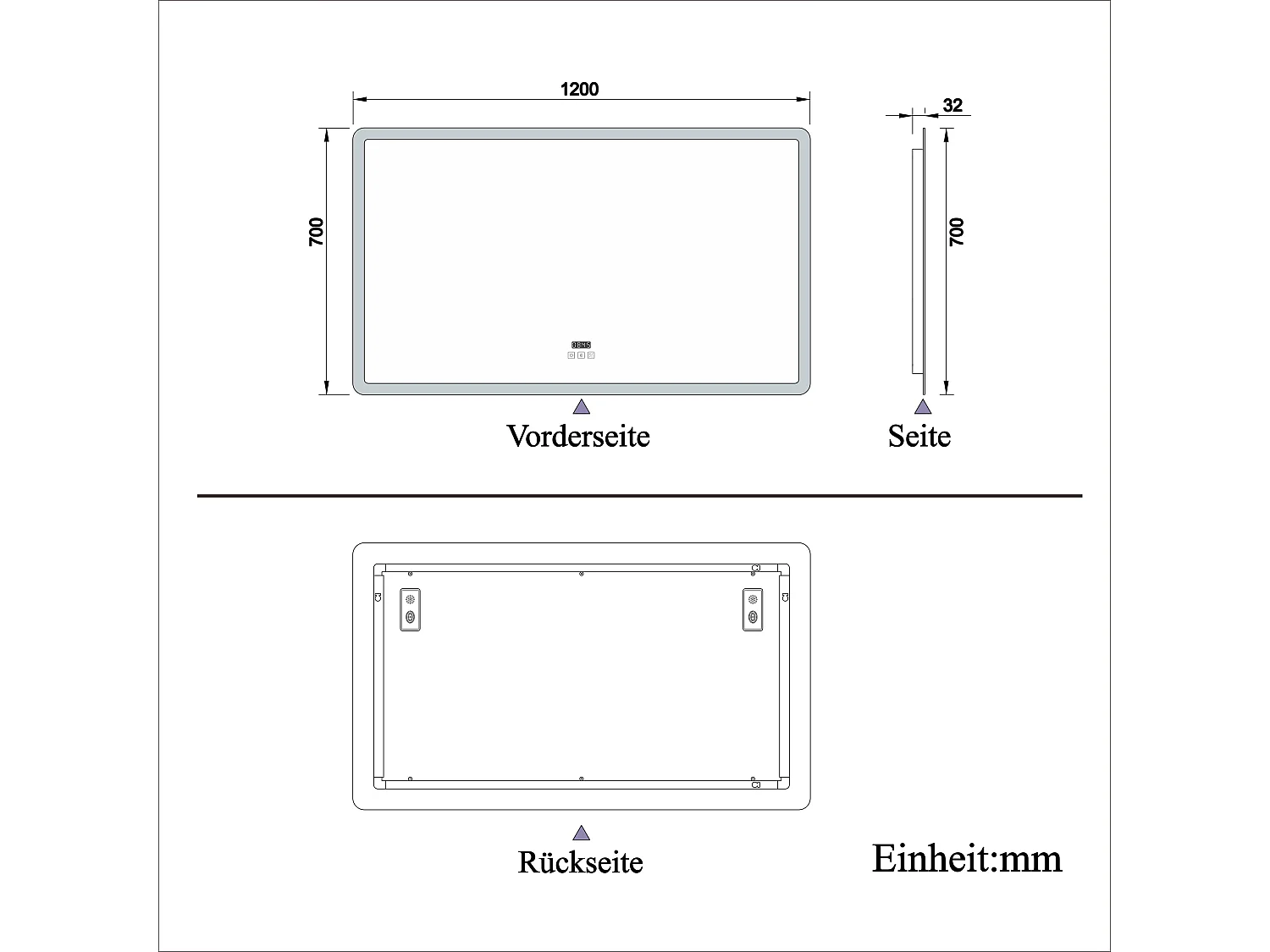 AICA Badspiegel mit LED-Beleuchtung 120x70cm Bluetooth Uhr Beschlagfrei 3 Lichtfarbe+Dimmbar Memory-Funktion