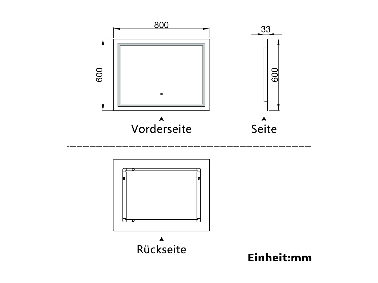AICA Badspiegel mit LED-Beleuchtung 80x60cm Wand/Touchschalter Beschlagfrei 3 Lichtfarbe+Dimmbar Memory-Funktion - PALMAR
