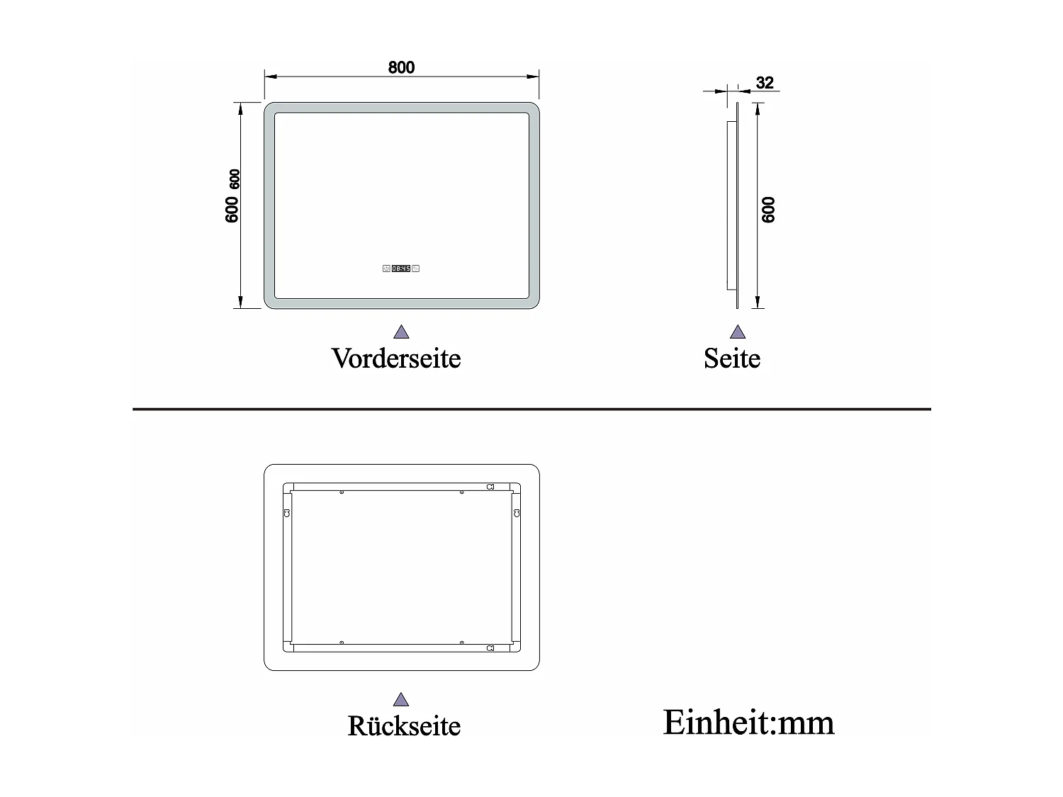 AICA LED Badspiegel 80x60cm Wand/Touchschalter - Uhr - Beschlagfrei - 3 Lichtfarbe - Dimmbar - Memory-Funktion