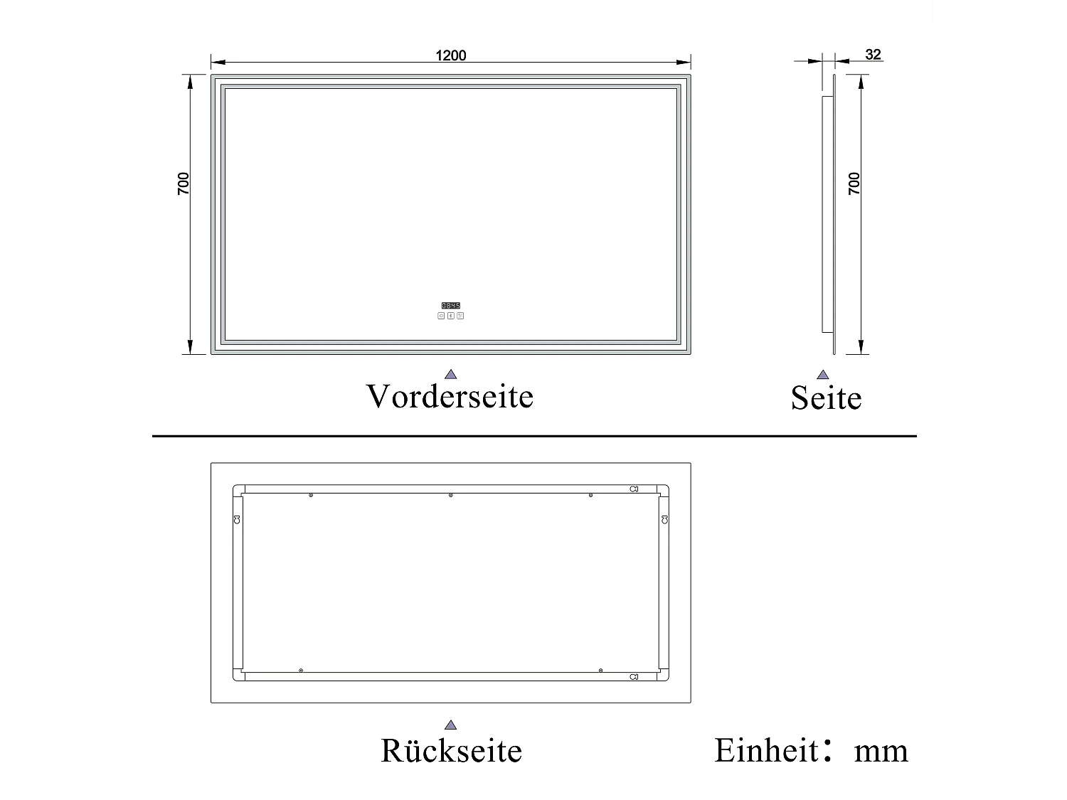AICA Badezimmerspiegel mit LED-Beleuchtung 120x70cm Bluetooth Uhr 3 Lichtfarbe+Dimmbar Beschlagfrei Memory-Funktion