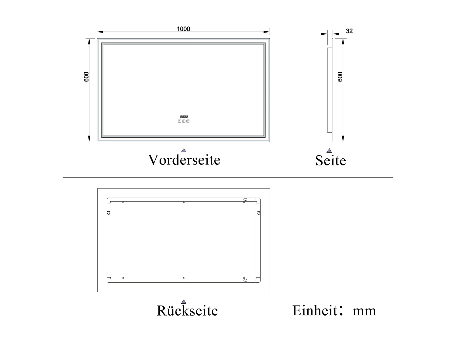 AICA Badezimmerspiegel mit LED-Beleuchtung 100x60cm Bluetooth Uhr 3 Lichtfarbe+Dimmbar Beschlagfrei Memory-Funktion