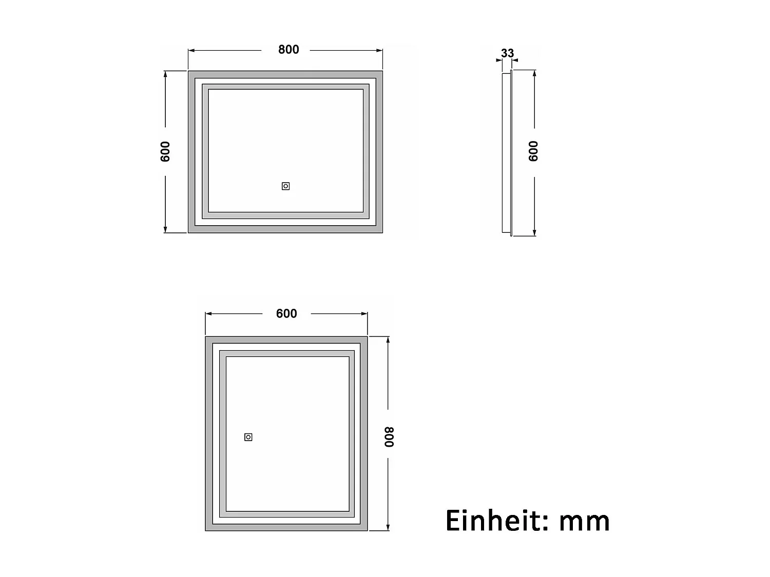 AICA Badspiegel mit LED-Beleuchtung 80x60cm Wand/Touchschalter Beschlagfrei 3 Lichtfarbe+Dimmbar Memory-Funktion - PICHON