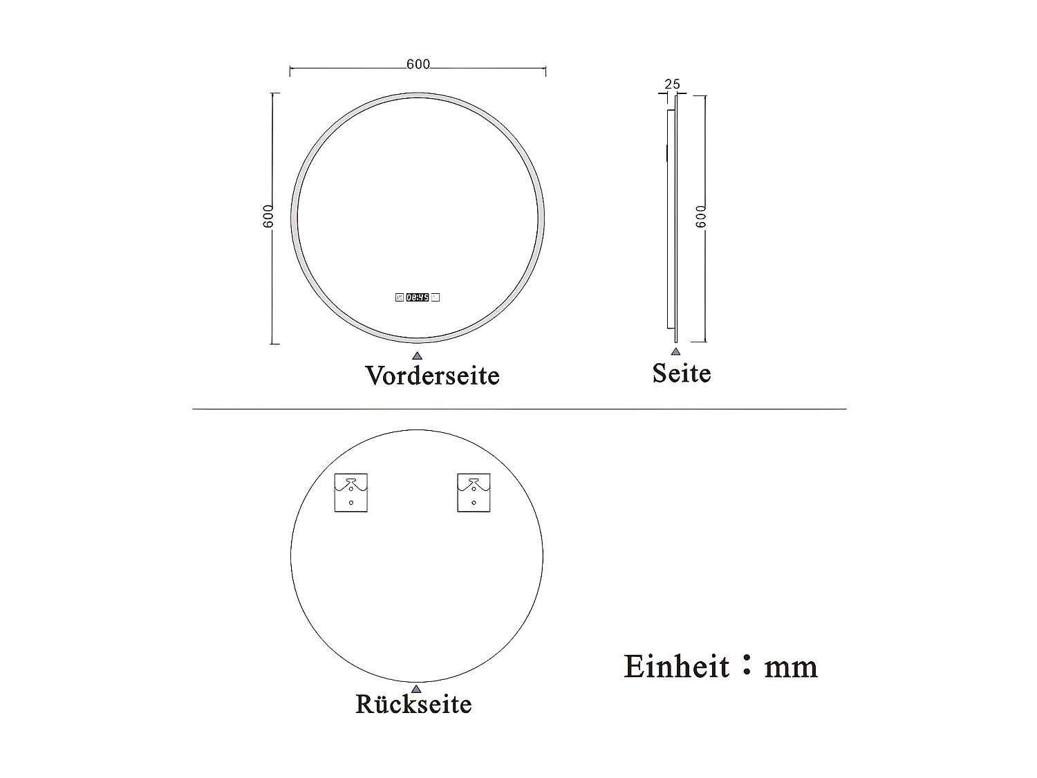 AICA Rund LED Badspiegel ø60cm Uhr 3 Lichtfarbe+Dimmbar Beschlagfrei Memory-Funktion Wand/Touchschalter