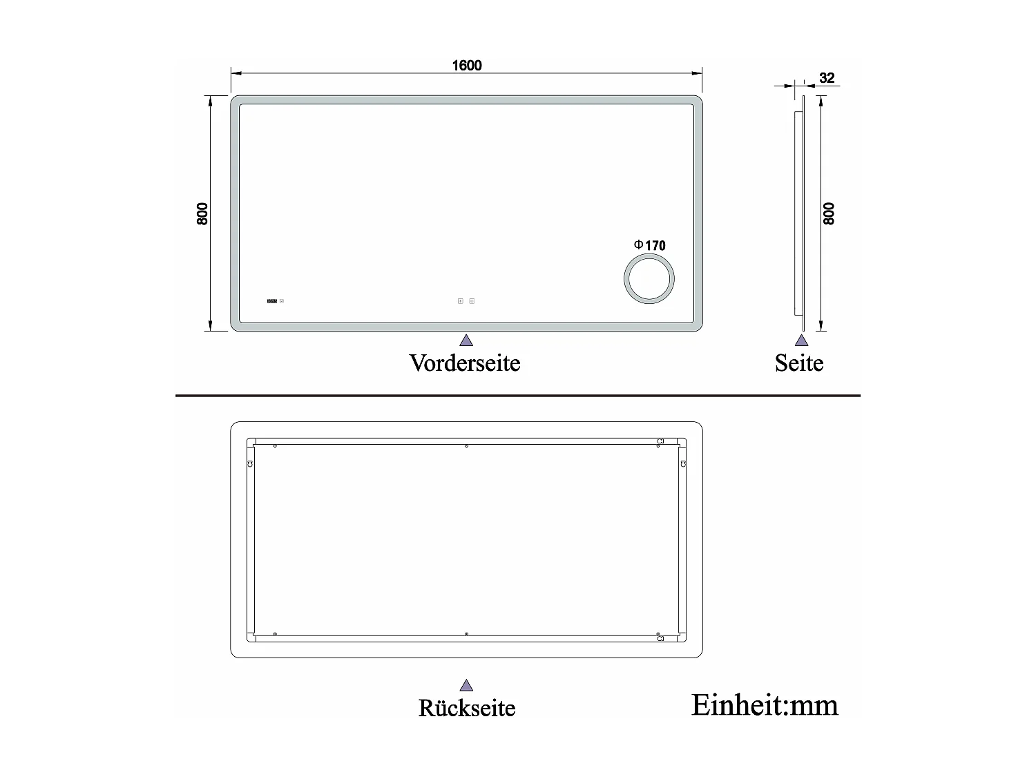 AICA Badspiegel mit LED-Beleuchtung 160x80cm Bluetooth Uhr Kosmetikspiegel 3 Lichtfarbe+Dimmbar Beschlagfrei Memory-Funktion
