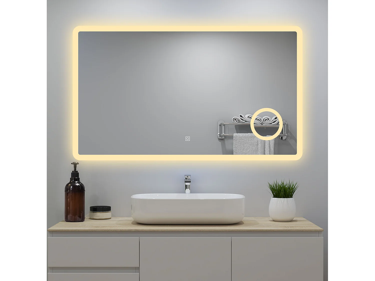 AICA Badspiegel mit LED-Beleuchtung 120x70cm Kosmetikspiegel Beschlagfrei 3 Lichtfarbe+Dimmbar Memory-Funktion