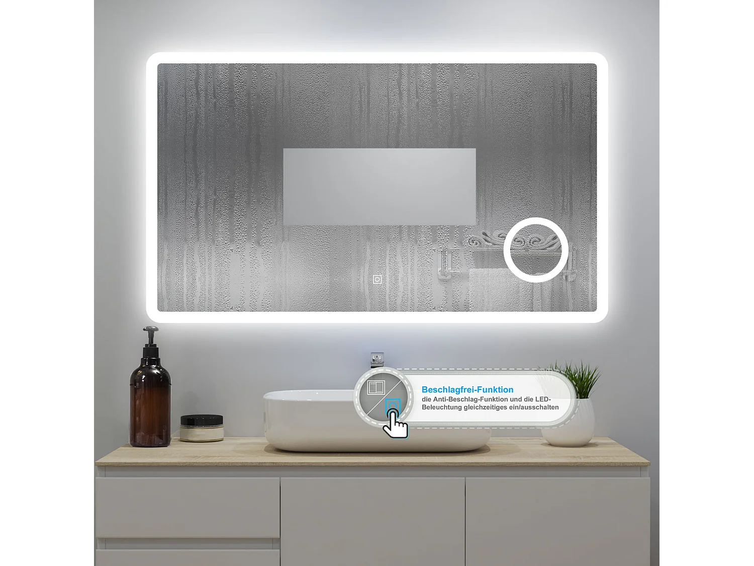 AICA Badspiegel mit LED-Beleuchtung 120x70cm Kosmetikspiegel Beschlagfrei 3 Lichtfarbe+Dimmbar Memory-Funktion