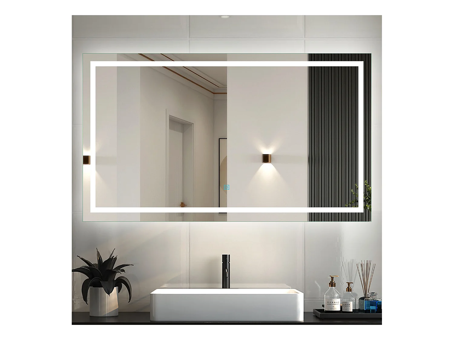 AICA Badspiegel mit LED-Beleuchtung 140x70cm Touchschalter Beschlagfrei Kaltweiß - PALMAR
