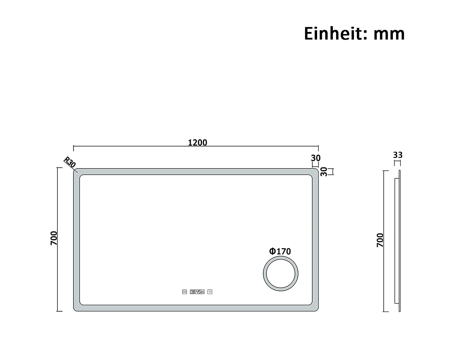 AICA Badspiegel mit LED-Beleuchtung 120x70cm Uhr Kosmetikspiegel Beschlagfrei 3 Lichtfarbe+Dimmbar Memory-Funktion