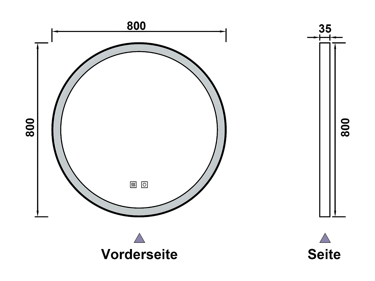 AICA Rund LED Badspiegel 80cm Beschlagfrei 3 Lichtfarbe+Dimmbar Memory-Funktion Schwarz Rahmen Wand/Touchschalter