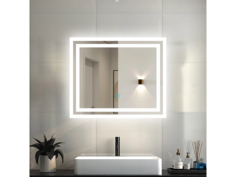 AICA Badspiegel mit LED-Beleuchtung 60x50cm Kaltweiß Touchschalter - PICHON