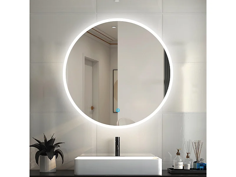 AICA Rund Badspiegel mit LED-Beleuchtung ø100cm Touchschalter Beschlagfrei Kaltweiß