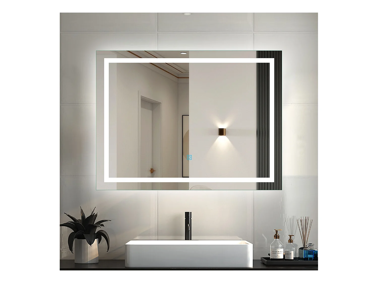 AICA Badspiegel mit LED-Beleuchtung 80x60cm Touchschalter Beschlagfrei Kaltweiß - PALMAR