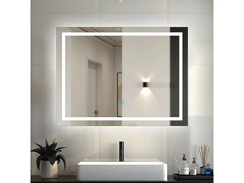 AICA Badspiegel mit LED-Beleuchtung 80x60cm Touchschalter Beschlagfrei Kaltweiß - PALMAR