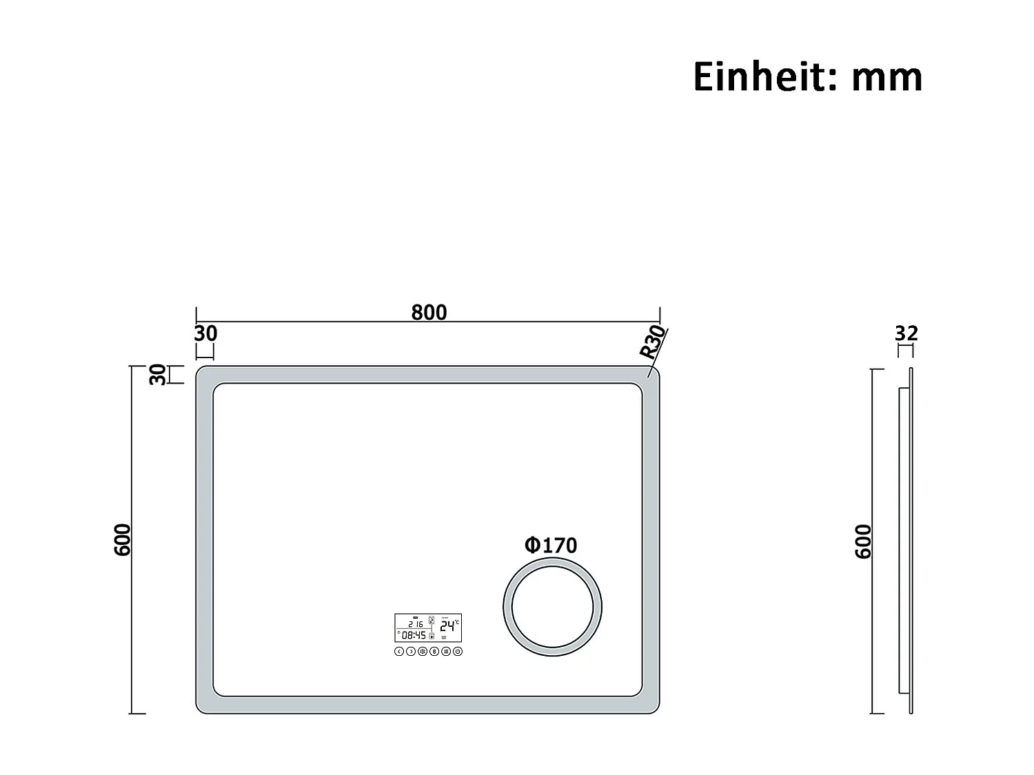 AICA Badspiegel mit LED-Beleuchtung 80x60cm Bluetooth Uhr Kosmetikspiegel Beschlagfrei 3 Lichtfarbe+Dimmbar Memory-Funktion