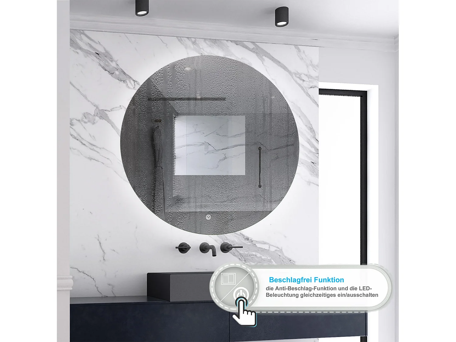 AICA LED Badspiegel Rund 100cm Beschlagfrei Kaltweiß Dimmbar Memory-Funktion