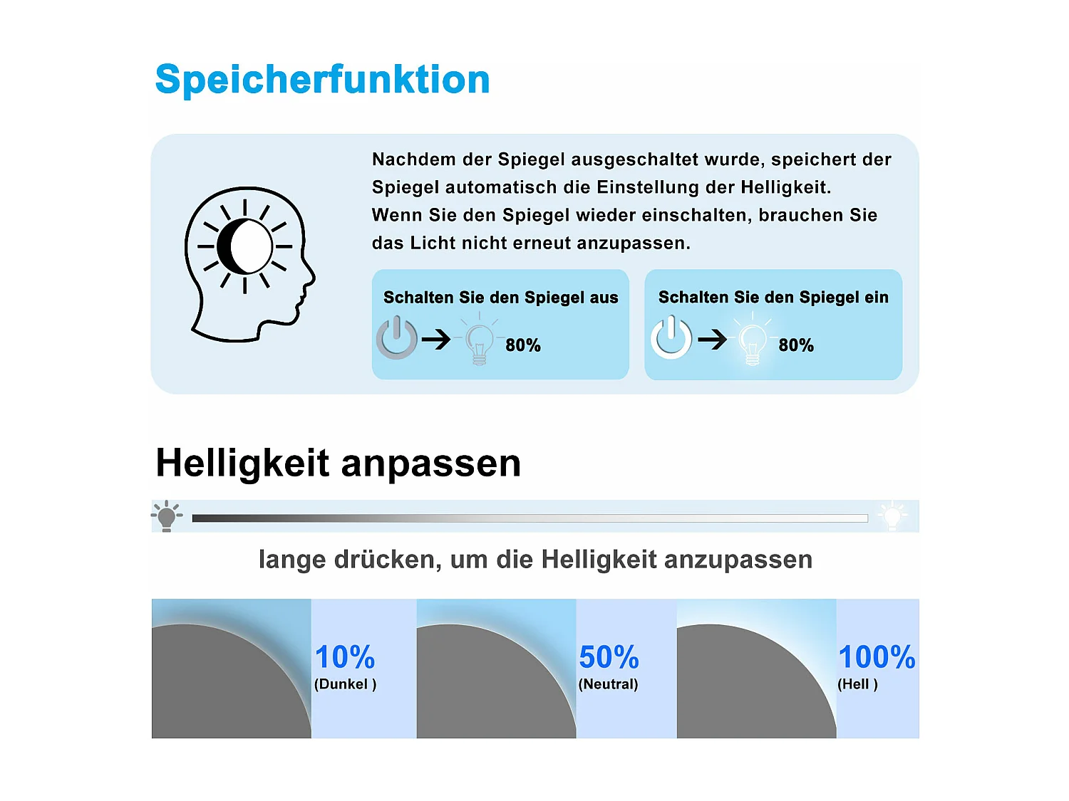 AICA LED Badspiegel Rund 100cm Beschlagfrei Kaltweiß Dimmbar Memory-Funktion