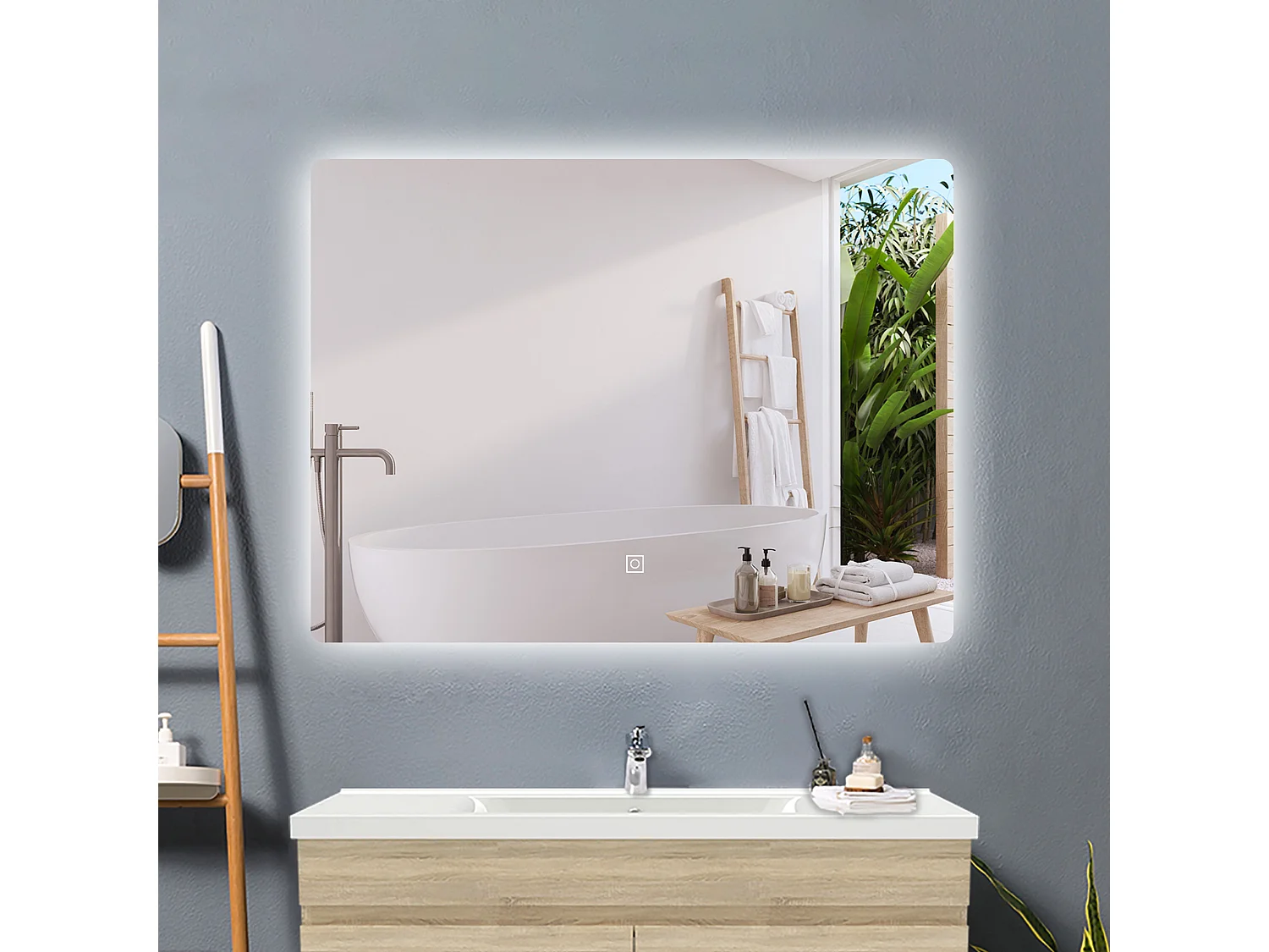 AICA Badspiegel mit LED-Beleuchtung 100x70cm Kaltweiß Dimmbar Memory-Funktion