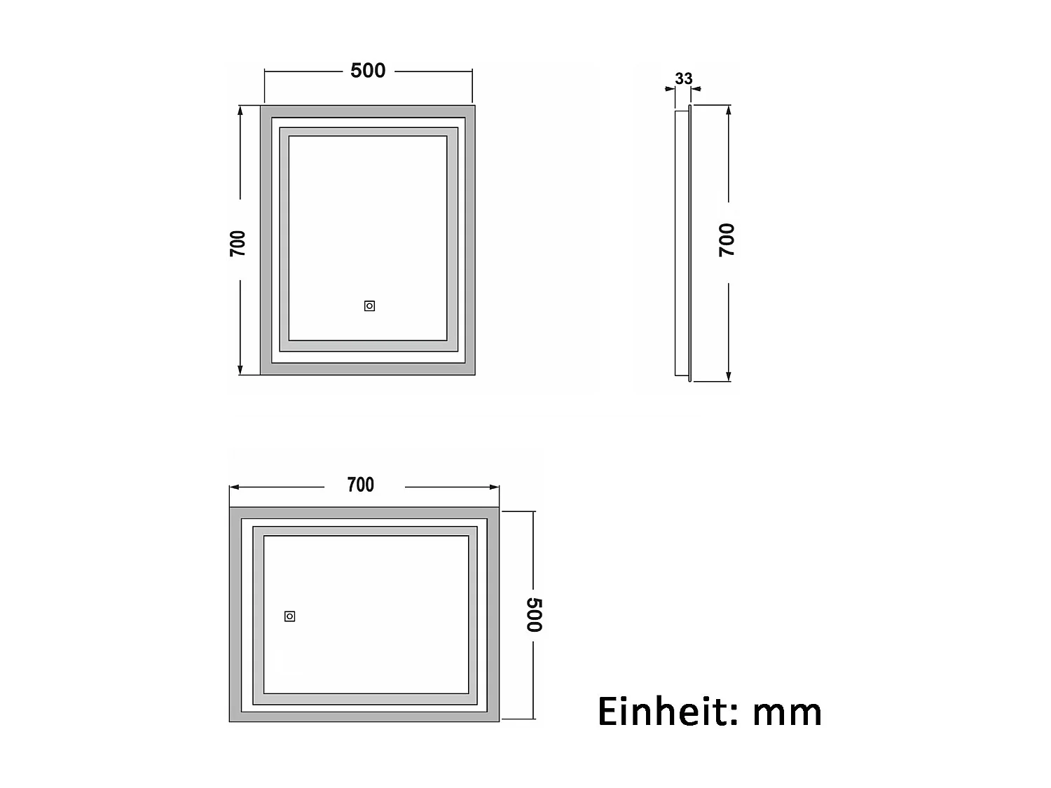 AICA Badspiegel mit LED-Beleuchtung 50x70cm Wand/Touchschalter Beschlagfrei 3 Lichtfarbe+Dimmbar Memory-Funktion - PICHON
