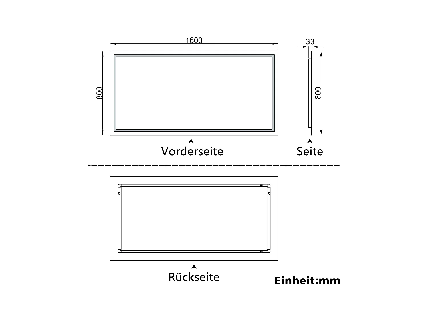AICA Badspiegel mit LED-Beleuchtung 160x80cm Wandschalter Beschlagfrei Kaltweiß - PALMAR