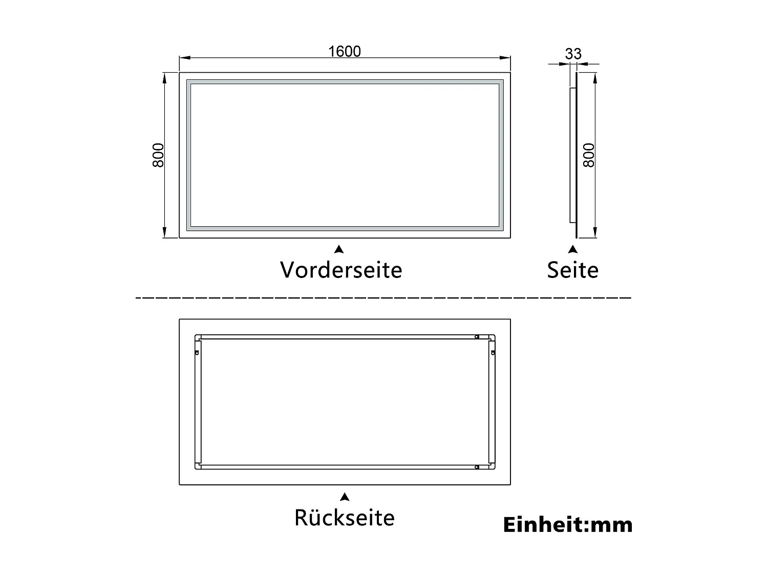 AICA Badspiegel mit LED-Beleuchtung 160x80cm Wandschalter Beschlagfrei Kaltweiß - PALMAR