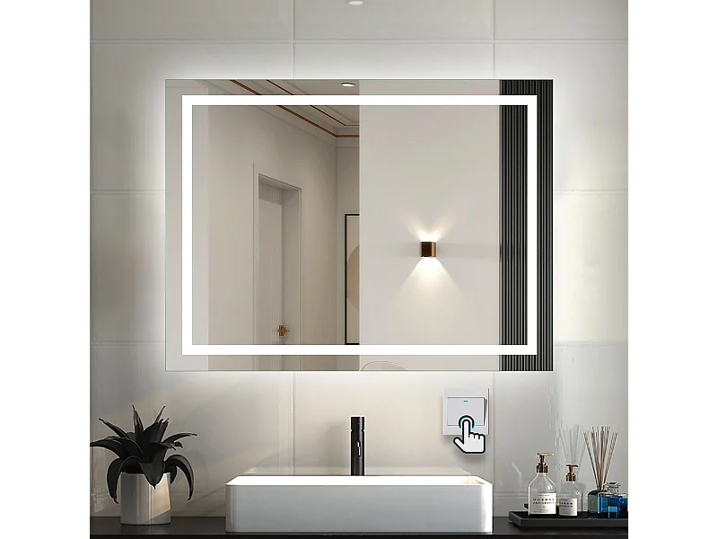 AICA Badspiegel mit LED-Beleuchtung 160x80cm Wandschalter Beschlagfrei Kaltweiß - PALMAR