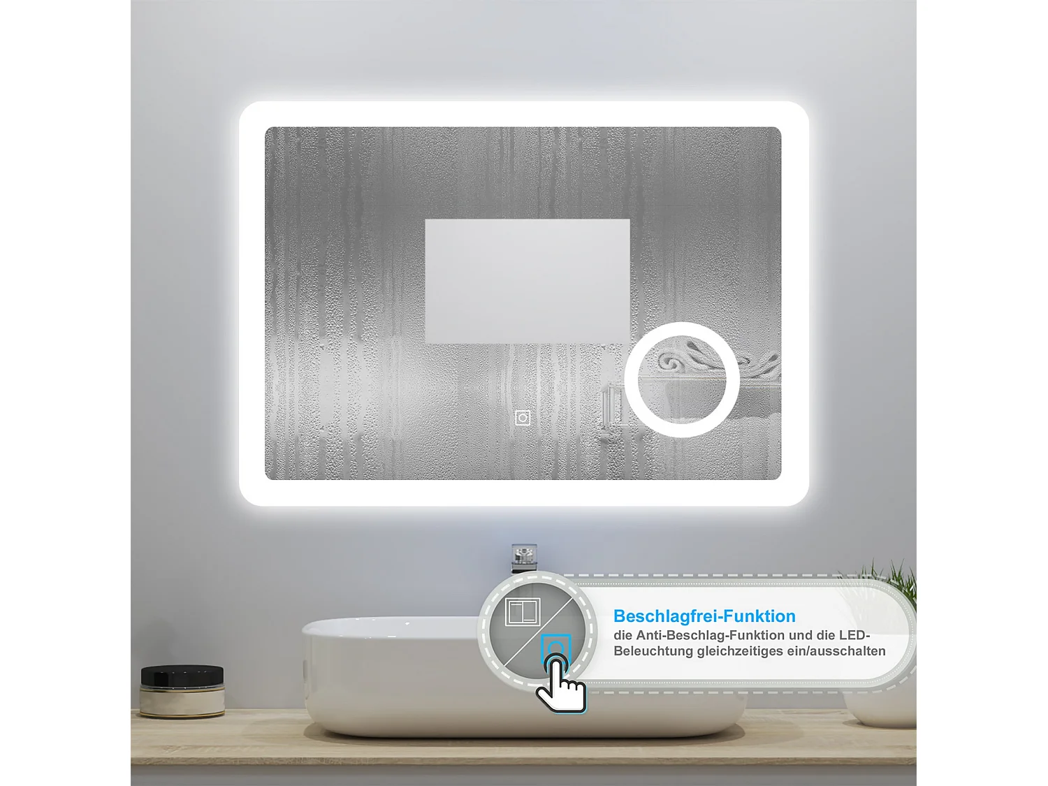 AICA Badspiegel mit LED-Beleuchtung 100x60cm Kosmetikspiegel Beschlagfrei 3 Lichtfarbe+Dimmbar Memory-Funktion