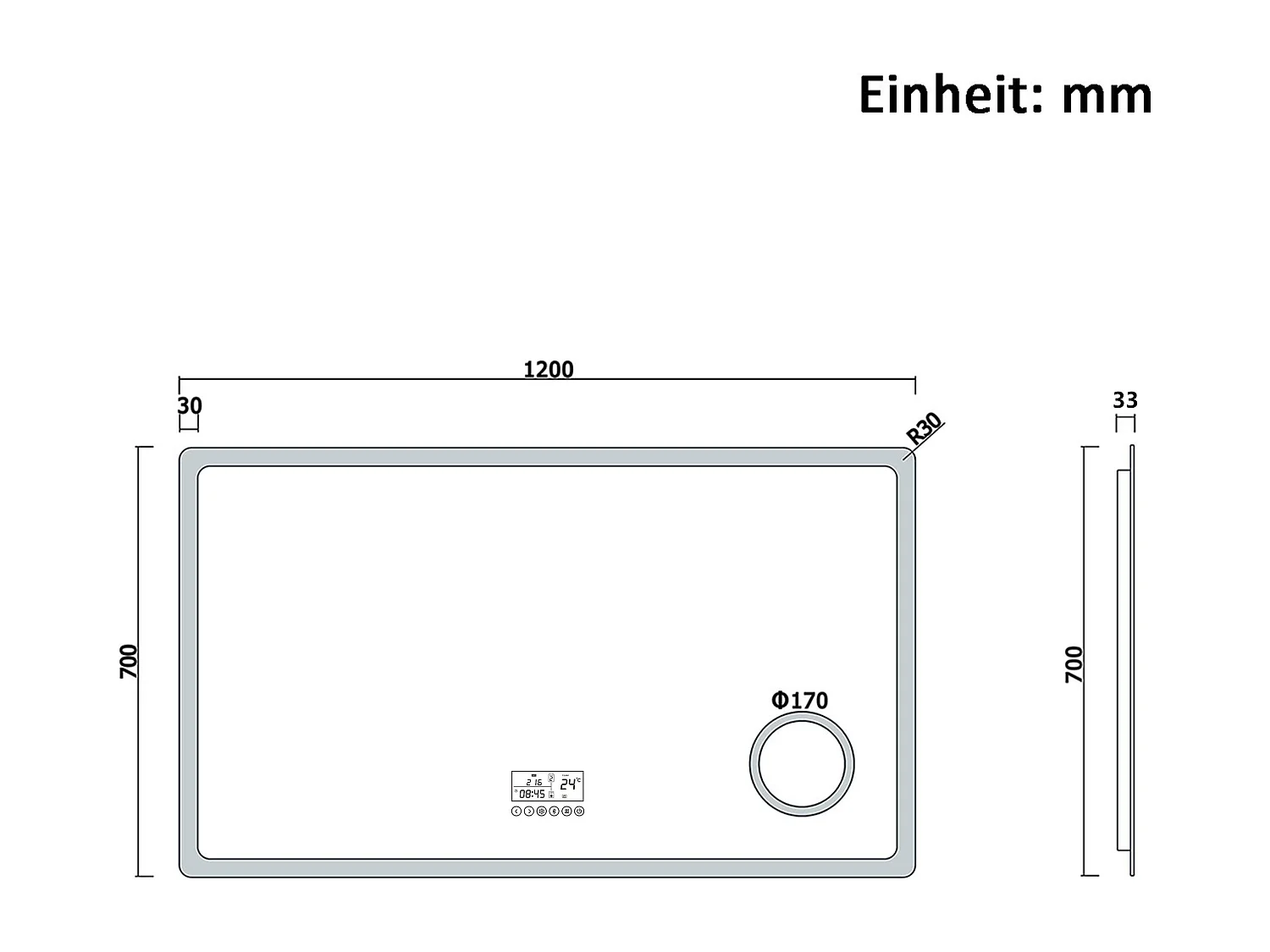 AICA Badspiegel mit LED-Beleuchtung 120x70cm Bluetooth Uhr Kosmetikspiegel Beschlagfrei 3 Lichtfarbe+Dimmbar Memory-Funktion
