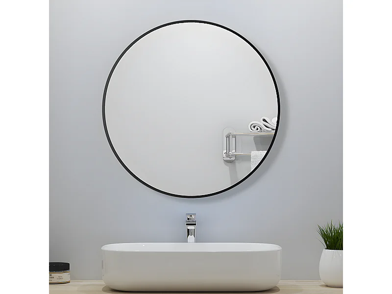 AICA Rund Spiegel 60cm Schwarz Rahmen Wandspiegel für Badezimmer - D3 Serie