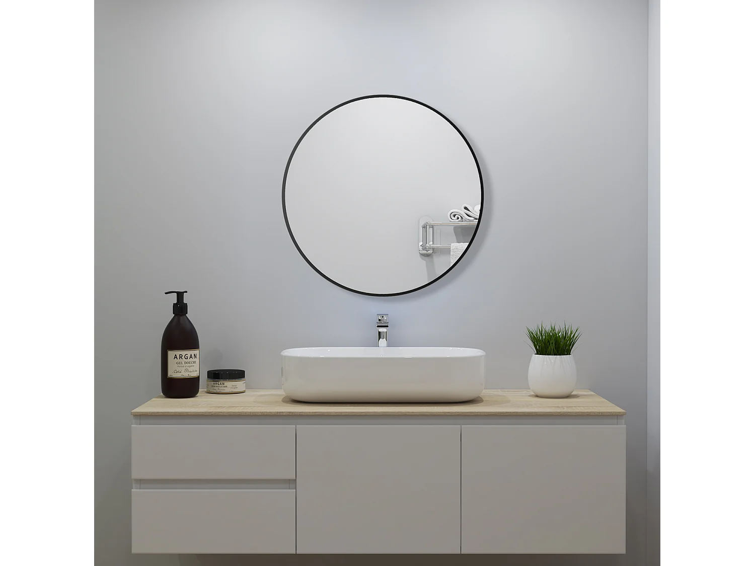 AICA Rund Spiegel 60cm Schwarz Rahmen Wandspiegel für Badezimmer - D3 Serie