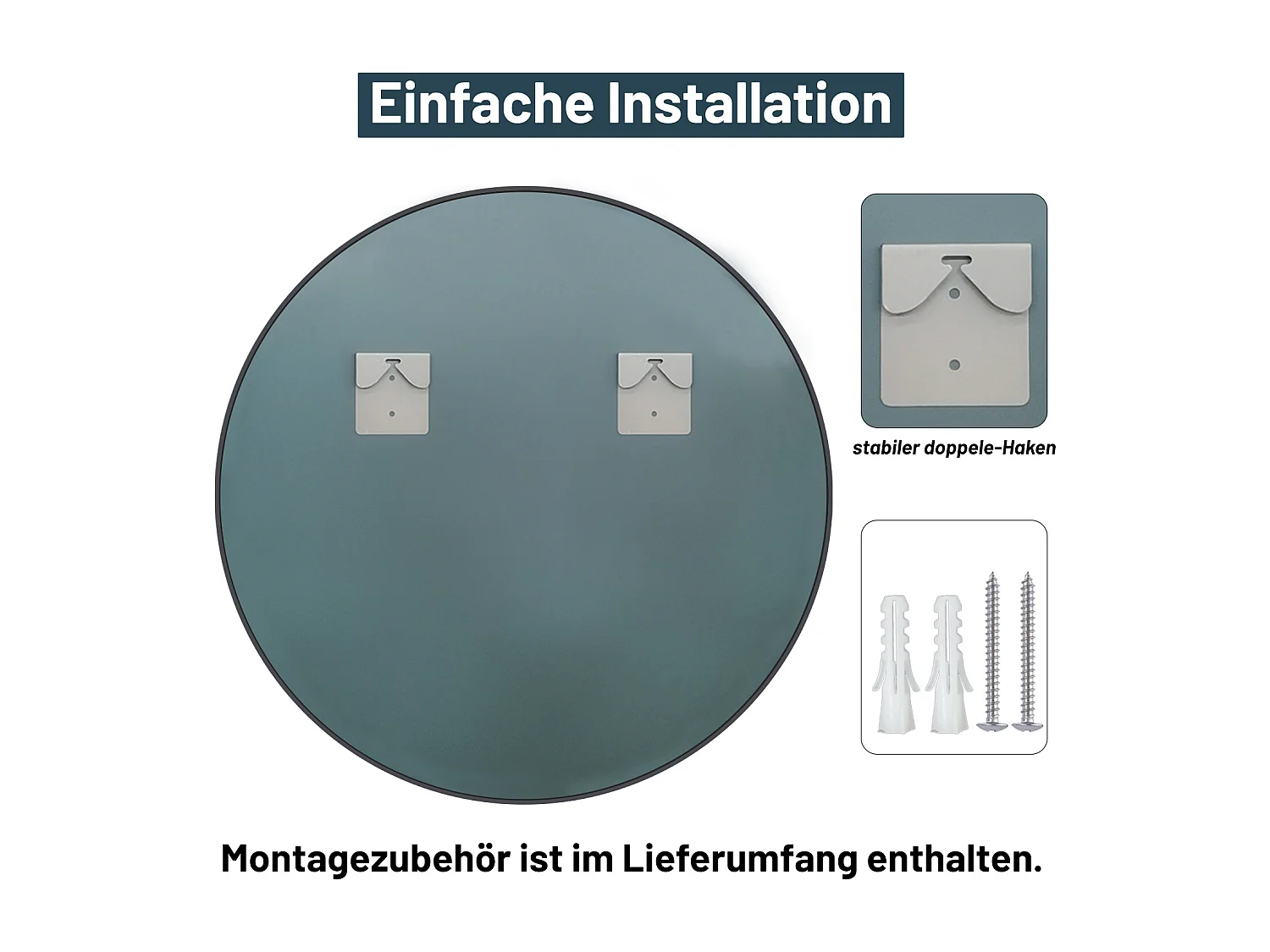 AICA Rund Spiegel 60cm Schwarz Rahmen Wandspiegel für Badezimmer - D3 Serie