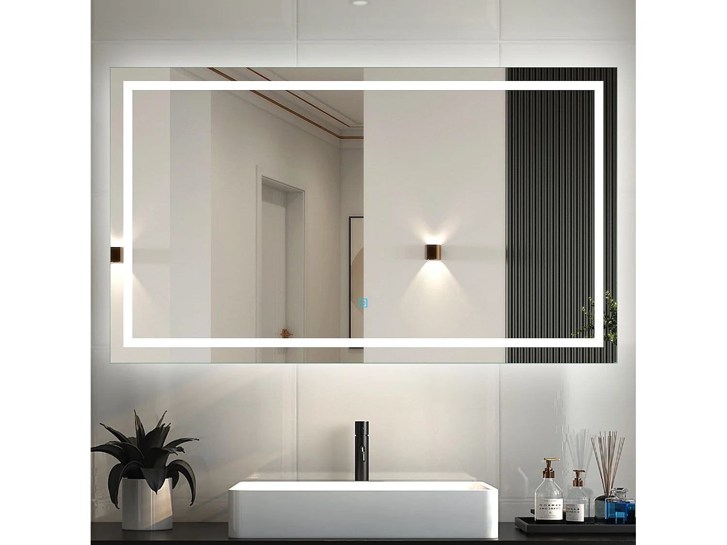 AICA Badspiegel mit LED-Beleuchtung 160x70cm Touchschalter Beschlagfrei Kaltweiß - PALMAR