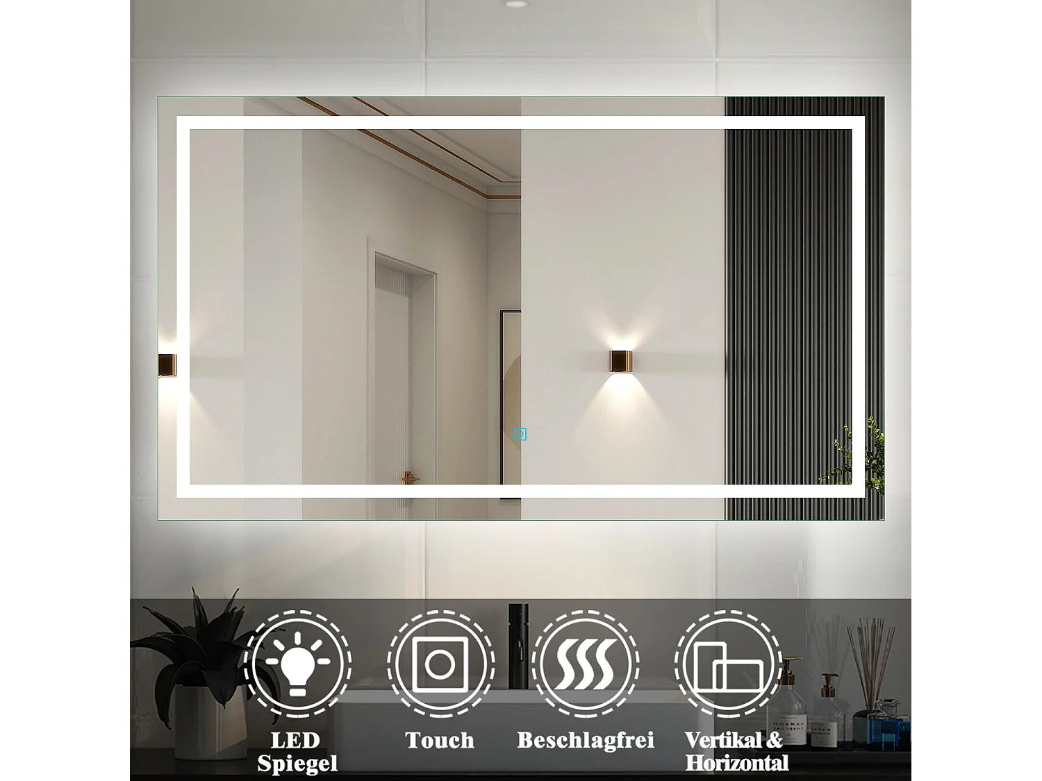 AICA Badspiegel mit LED-Beleuchtung 160x70cm Touchschalter Beschlagfrei Kaltweiß - PALMAR