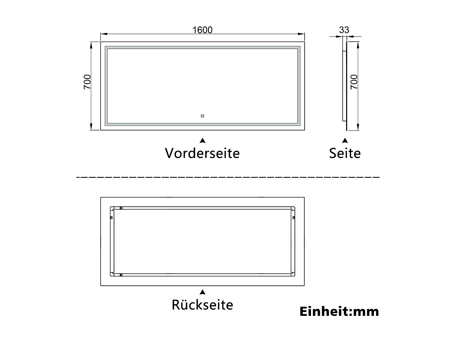 AICA Badspiegel mit LED-Beleuchtung 160x70cm Touchschalter Beschlagfrei Kaltweiß - PALMAR
