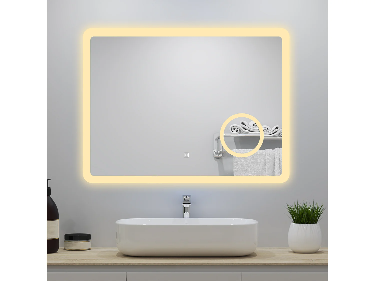 AICA Badspiegel mit LED-Beleuchtung 80x60cm Kosmetikspiegel Beschlagfrei 3 Lichtfarbe+Dimmbar Memory-Funktion
