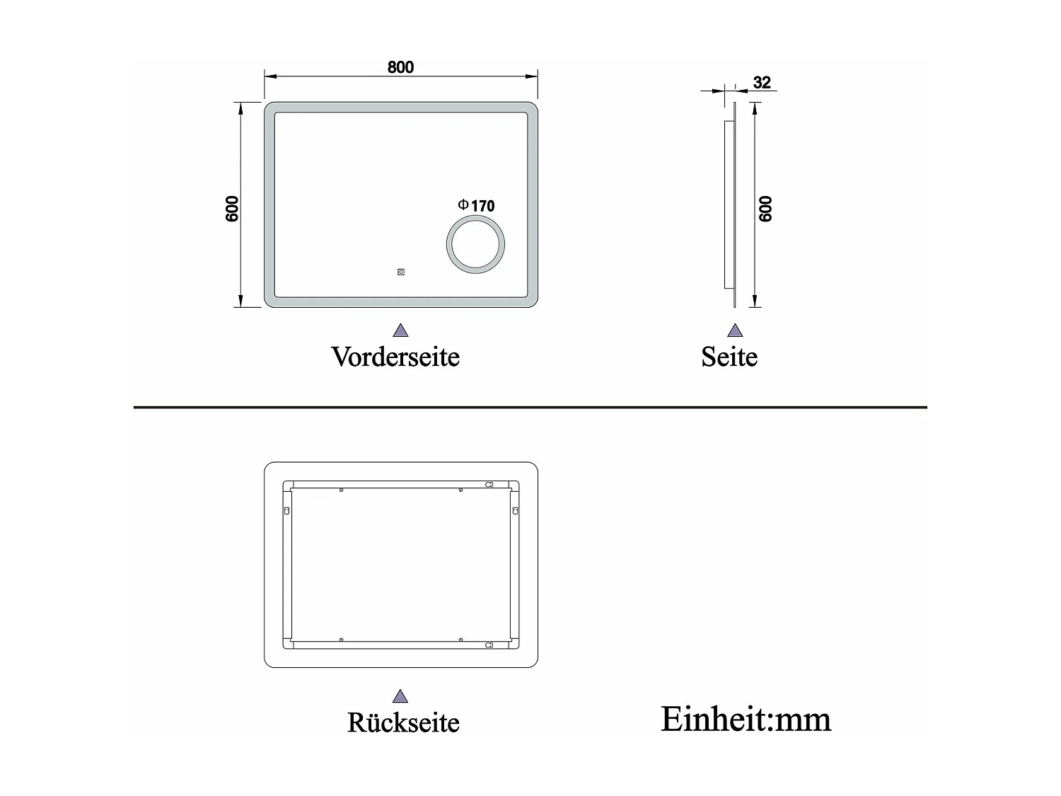 AICA Badspiegel mit LED-Beleuchtung 80x60cm Kosmetikspiegel Beschlagfrei 3 Lichtfarbe+Dimmbar Memory-Funktion