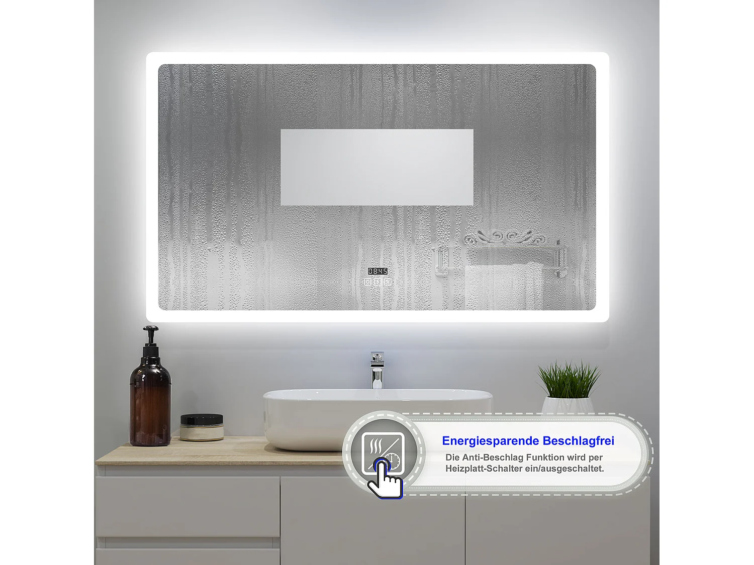 AICA Badspiegel mit LED-Beleuchtung 160x80cm Bluetooth Uhr Beschlagfrei 3 Lichtfarbe+Dimmbar Memory-Funktion