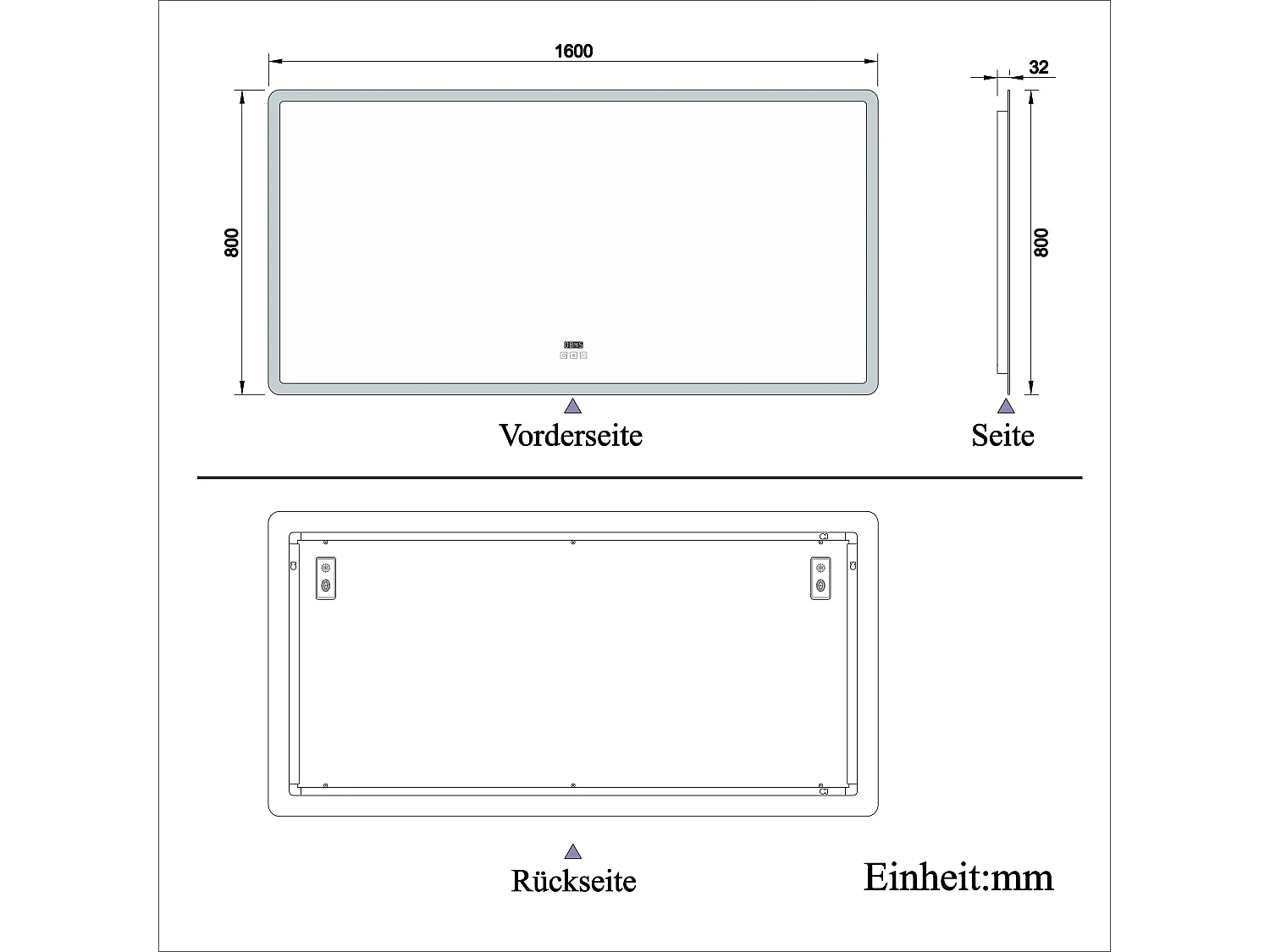 AICA Badspiegel mit LED-Beleuchtung 160x80cm Bluetooth Uhr Beschlagfrei 3 Lichtfarbe+Dimmbar Memory-Funktion