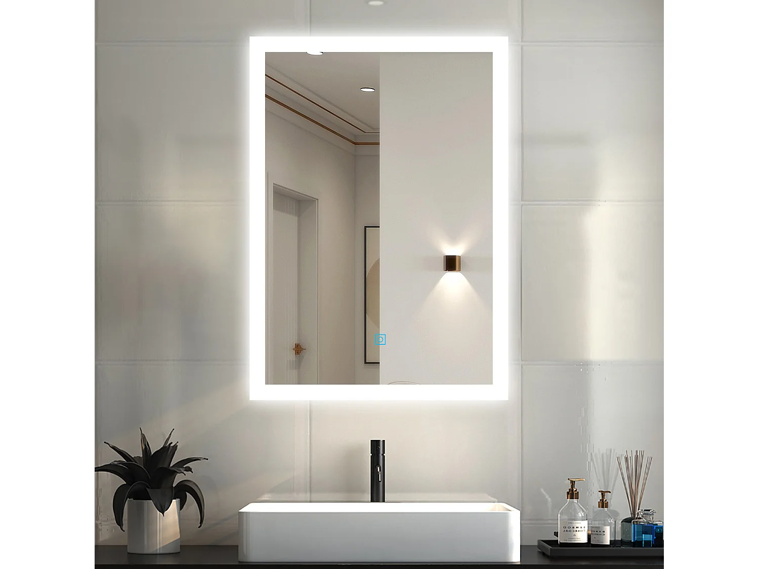 AICA LED Badspiegel 80x60cm Kaltweiß Touchschalter Beschlagfrei - BELAIR