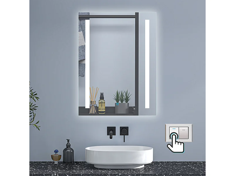 AICA Badspiegel mit Beleuchtung 60X80cm 3 Lichtfarbe+Dimmbar Touch/Wandschalter Beschlagfrei Auto-Abschaltung - PAVIE