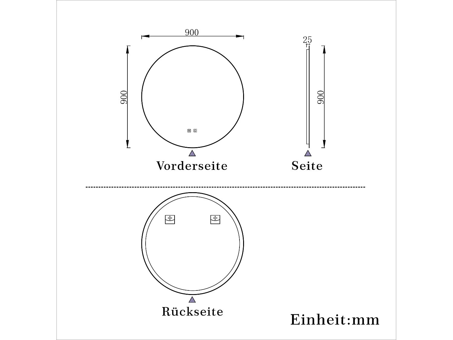 AICA Rund Badspiegel 90cm Beschlagfrei 3 Lichtfarbe+Dimmbar Memory-Funktion