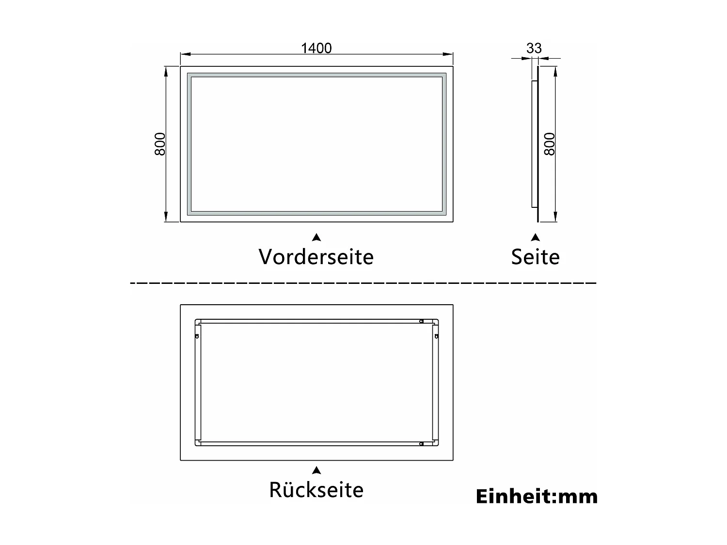 AICA Badspiegel mit LED-Beleuchtung 140x80cm Wandschalter Beschlagfrei Kaltweiß - PALMAR