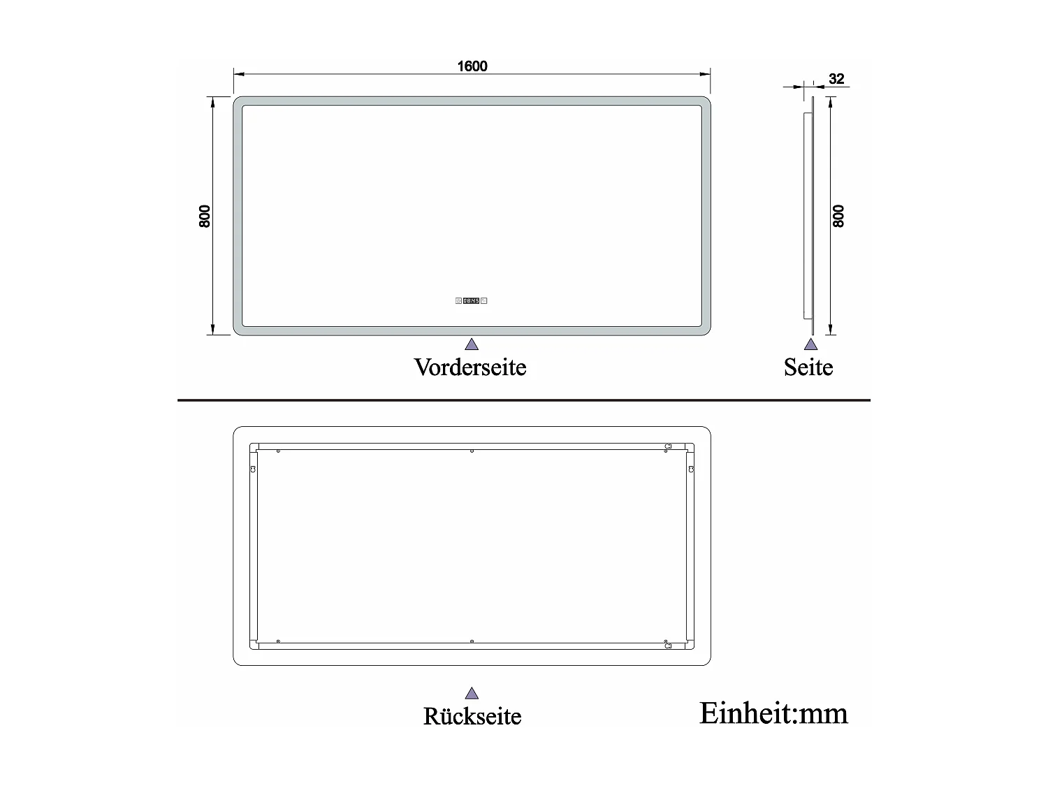 AICA LED Badspiegel 160x80cm Wand/Touchschalter - Uhr - Beschlagfrei - 3 Lichtfarbe - Dimmbar - Memory-Funktion